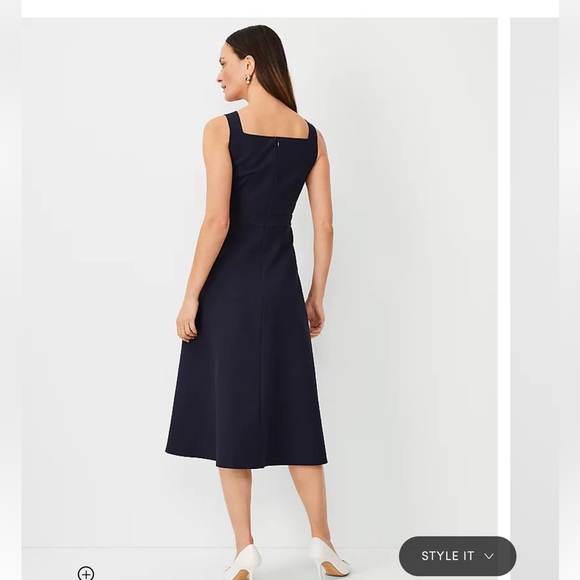 Ann Taylor Square Neck Midi Dress in Stretch Cotton in Navy - Picture 3 of 3
